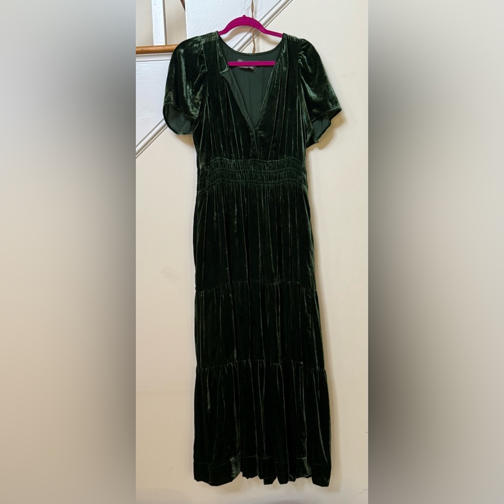 Anthropologie Somerset Maxi Dress Velvet Edition Size Large Forest Green - Picture 2 of 6